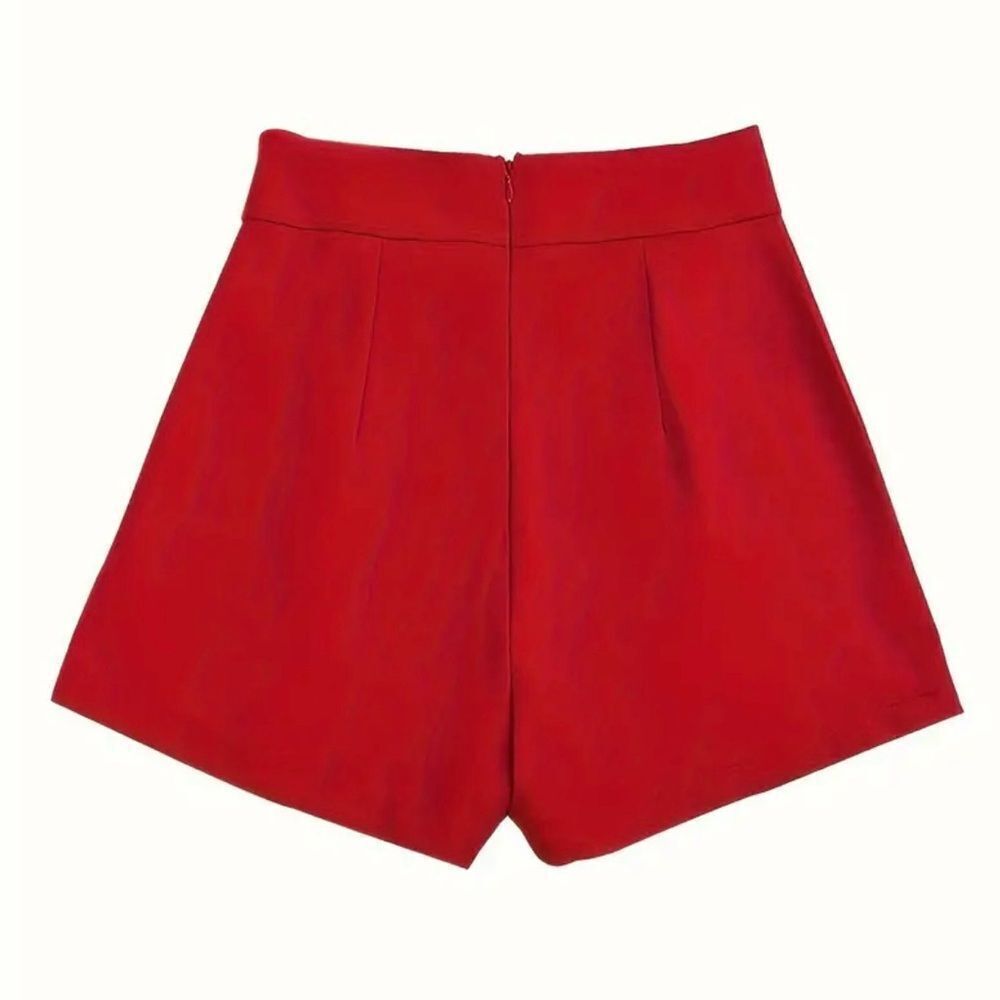 Chic Button High Waist Shorts Women Size Large Red Zip Closure - Picture 4 of 4